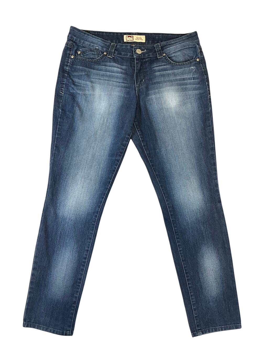 L.E.I. Ashley Lowrise Skinny Jeans Women's Juniors Size 13 Dark Wash Embroidered